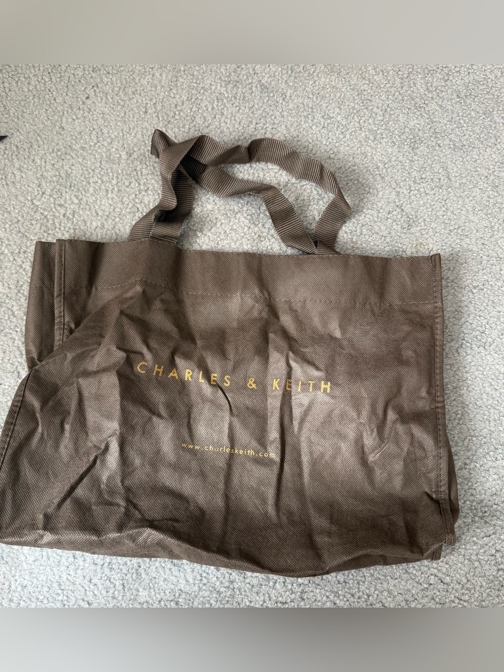 Charles & Keith brown logo reusable tote bag dustbag nwot